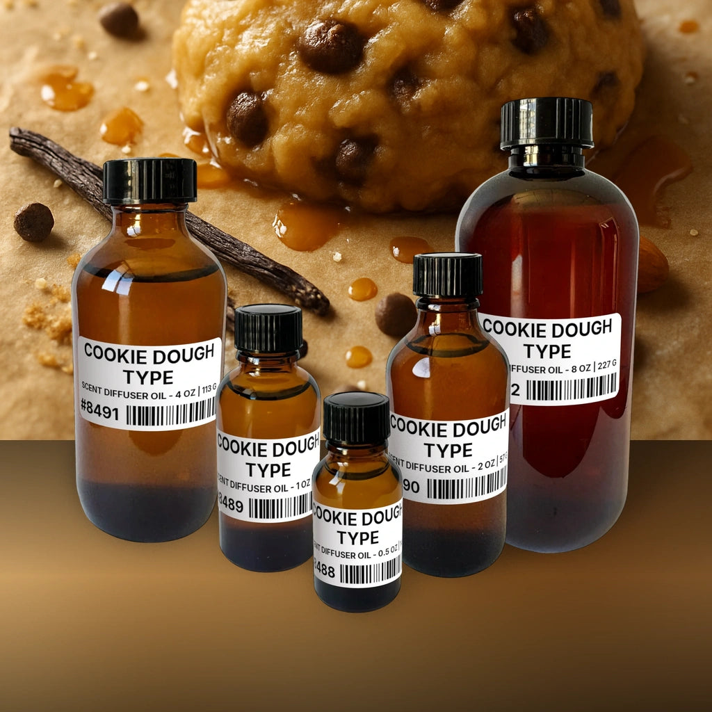 Cookie Dough Type Scent Diffuser Oil - 1 lb | 454 g fragrance bottle image with atmospheric background for Scent Diffuser Oil. Premium lifestyle product photo for fragrance listing.