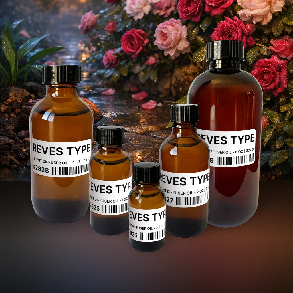 Reves Type Scent Diffuser Oil - 1 lb | 454 g fragrance bottle image with atmospheric background for Scent Diffuser Oil. Premium lifestyle product photo for fragrance listing.