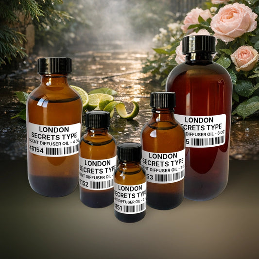 London Secrets Type Scent Diffuser Oil - 1 lb (454 g) fragrance bottle image with atmospheric background for Scent Diffuser Oil. Premium lifestyle product photo for fragrance listing.