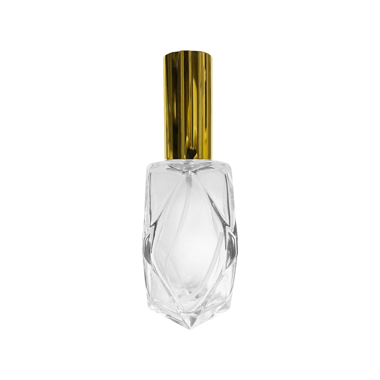 Clear Glass Diamond Perfume Bottle with Gold Cap