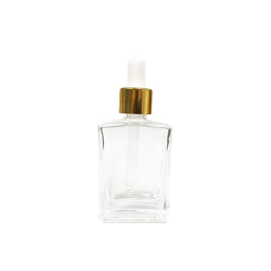 30 ml Clear Glass Serum Bottle with Gold Dropper - World of Aromas