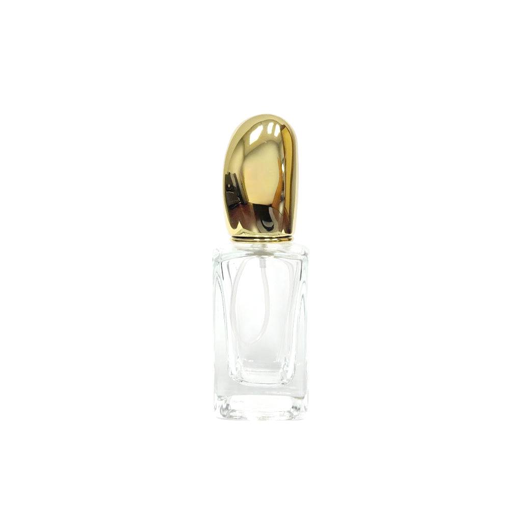 1 oz (30 ml) Clear Glass Square Bottle with Gold Stone Cap