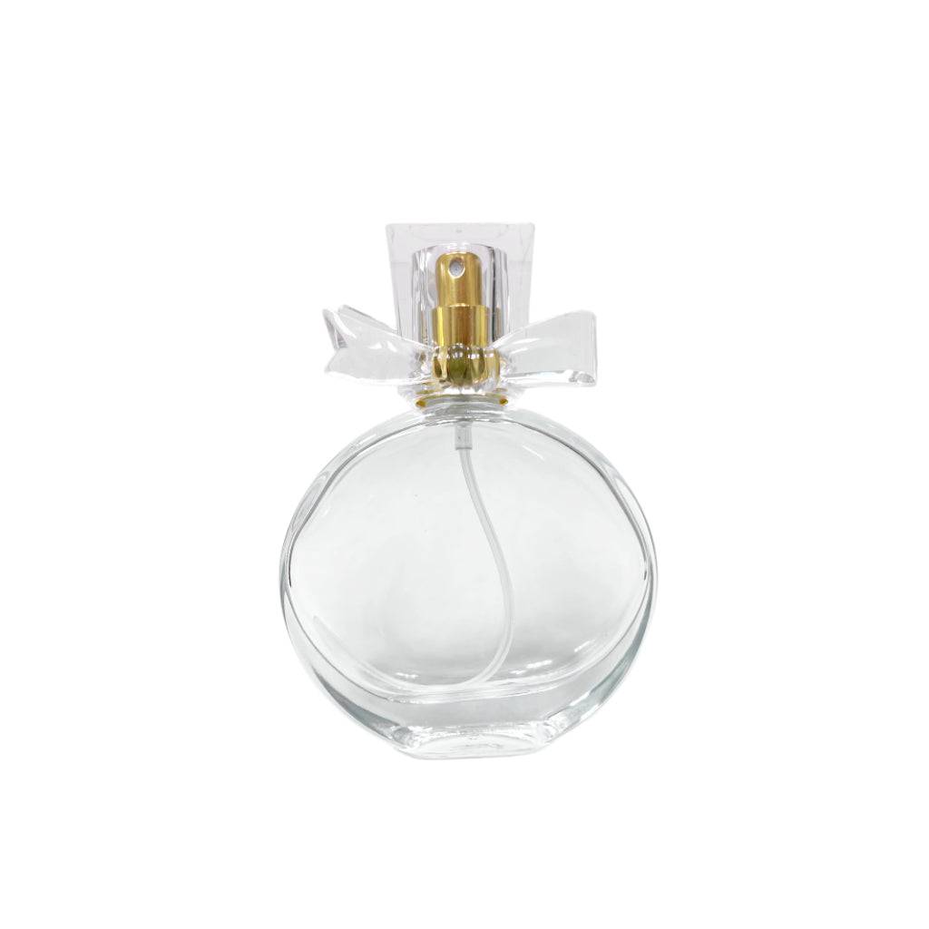 30 ml Clear Glass Circular Perfume Bottle with Bowtie Cap