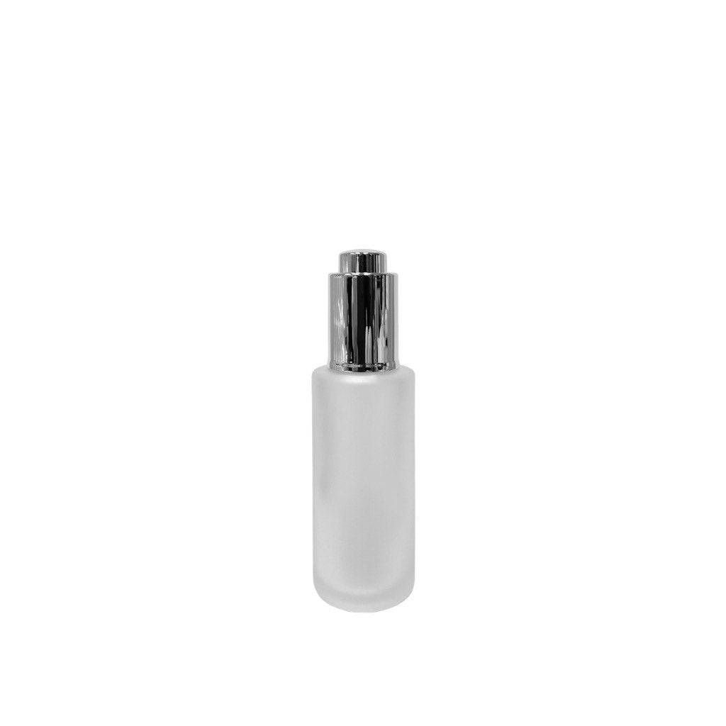 1.7 oz (50 ml) Frosted Clear Glass Cylinder Bottle with Silver Dropper