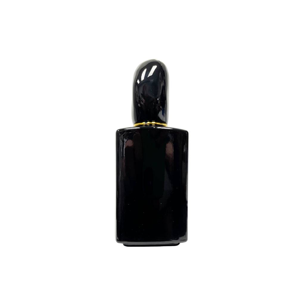 1.7 oz (50 ml) Black Glass Square Bottle with Black Stone Cap