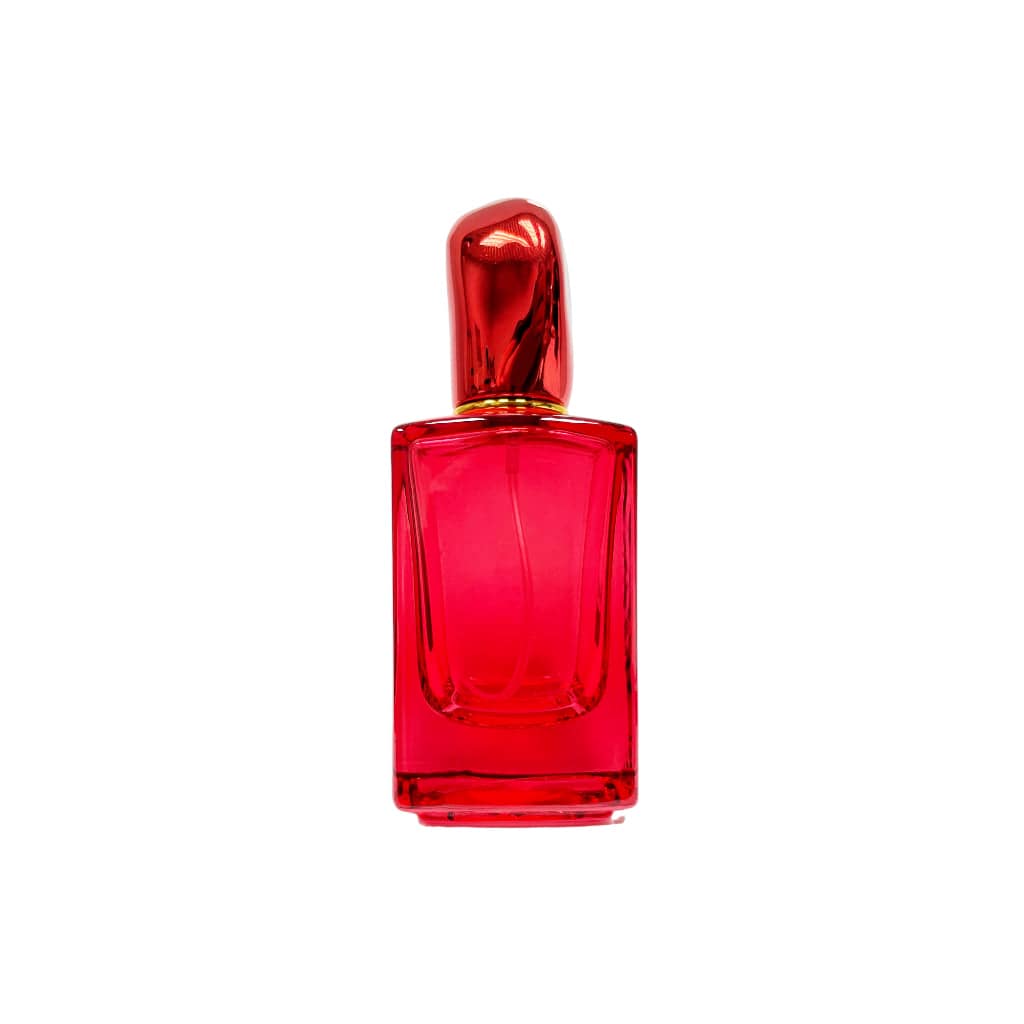 1.7 oz (50 ml) Red Glass Square Bottle with Red Stone Cap