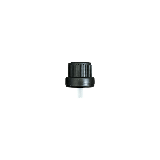 Black Ribbed Skirt Tamper Evident 18-DIN Cap with Orifice Reducer