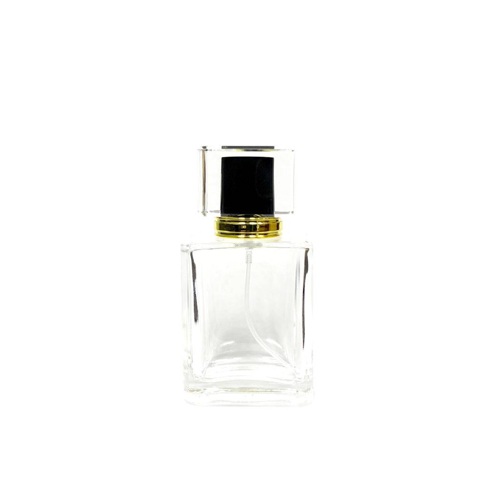 1.7 oz (50 ml) Clear Glass Rectangular Perfume Bottle With Black Acrylic Lid