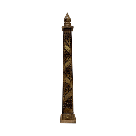 19" Wooden Incense Tower with Elephant Inlays