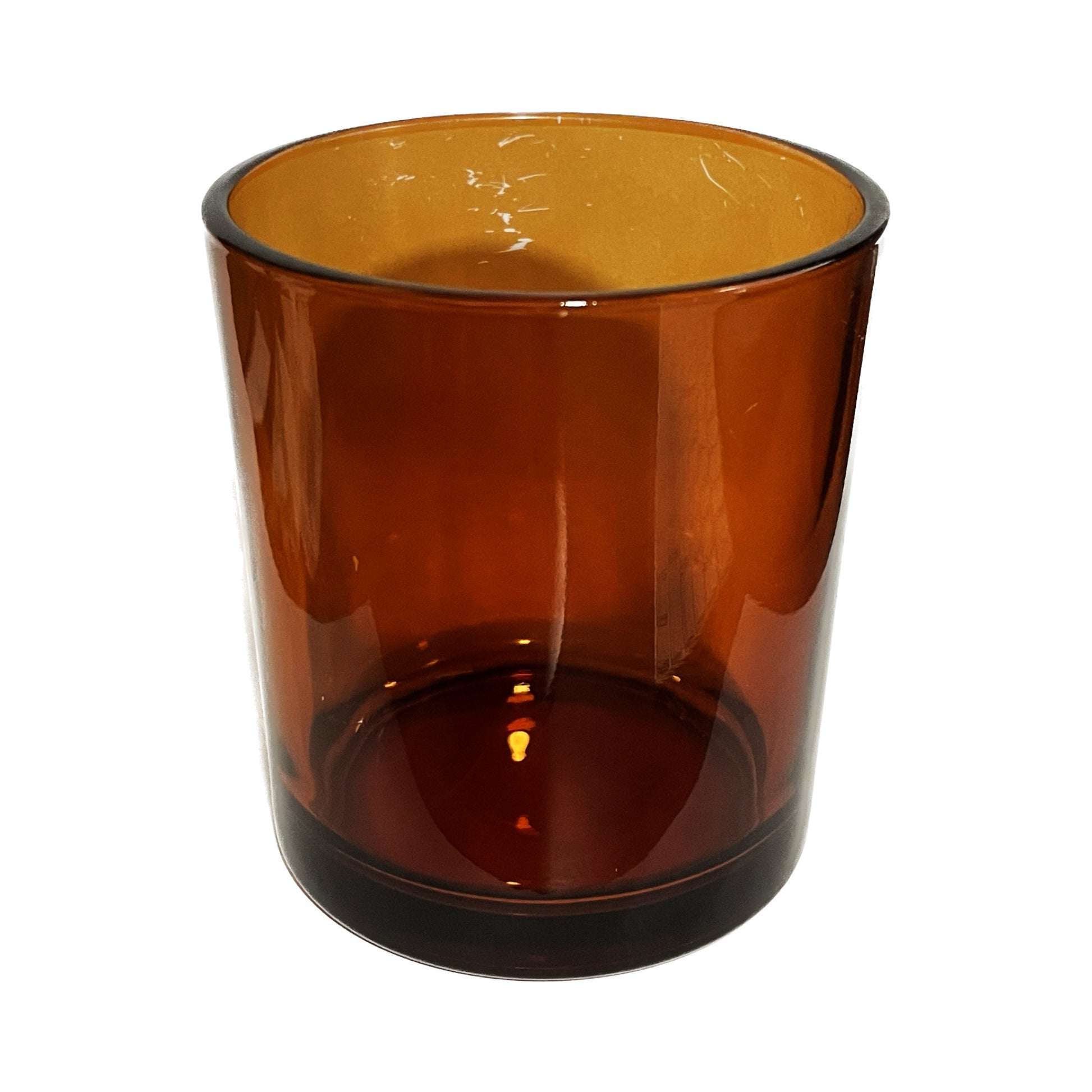 Amber Embossed Glass Candle Container with Lid and Labels, 10 oz