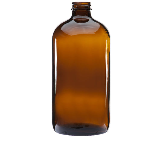 32 oz (960 ml) Amber Glass Boston Round 33-400 Bottle with Cap